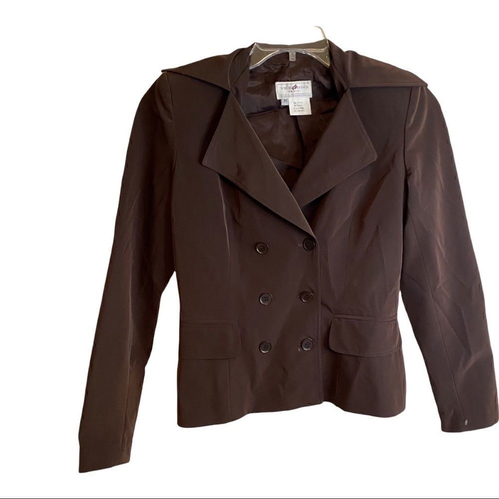 VERTIGO PARIS Doubled Breasted Blazer Jacket Made in France Sz M Brown